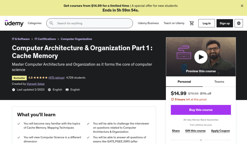 Course Preview Computer Architecture & Organization Part 1 : Cache Memory