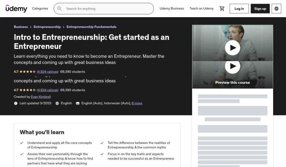 Course Preview Intro to Entrepreneurship: Get started as an Entrepreneur