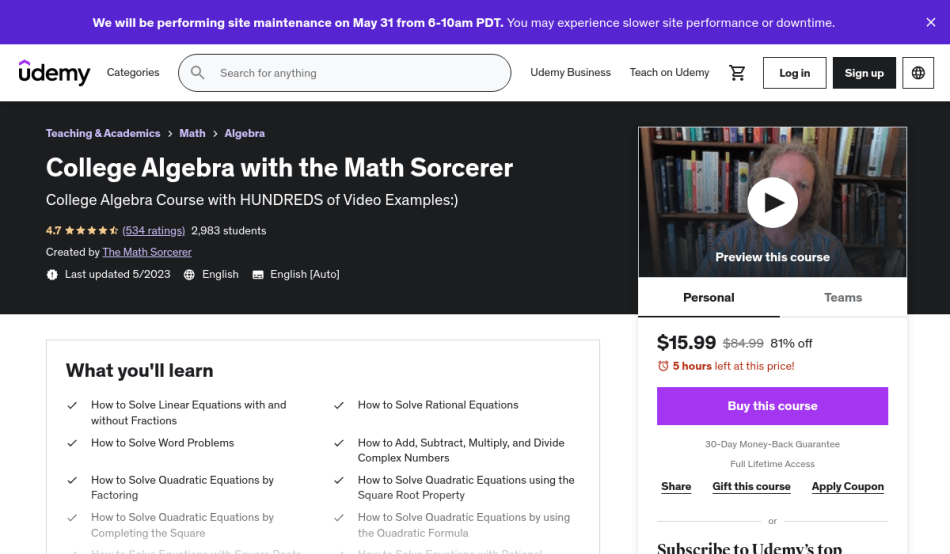 Course Preview College Algebra with the Math Sorcerer