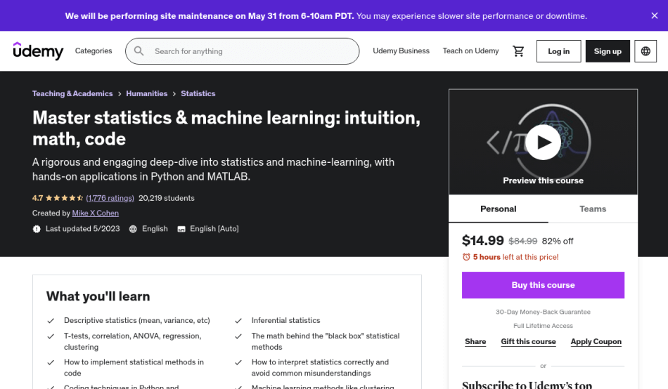 Course Preview Master statistics & machine learning: intuition, math, code