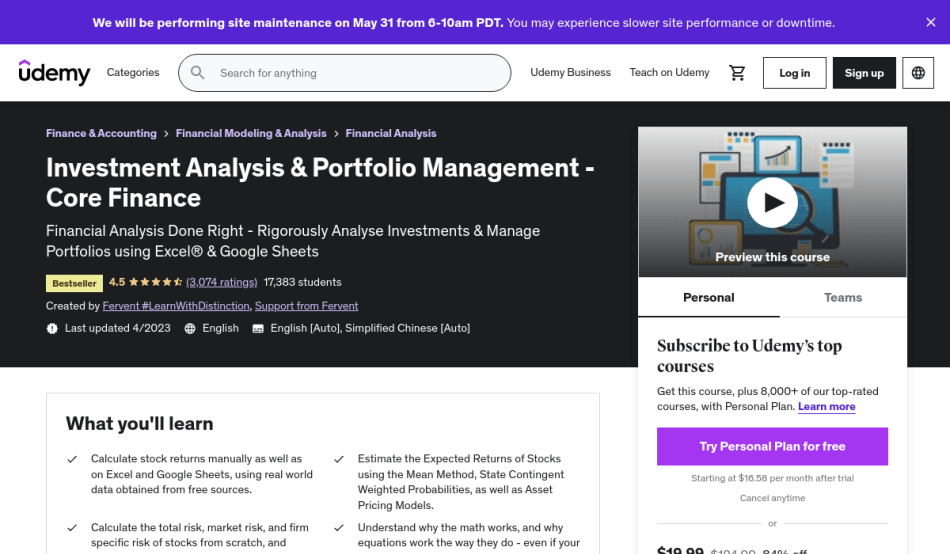 Course Preview Investment Analysis & Portfolio Management - Core Finance