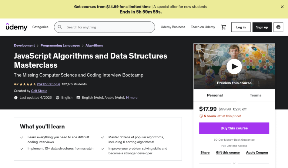 Course Preview JavaScript Algorithms and Data Structures Masterclass