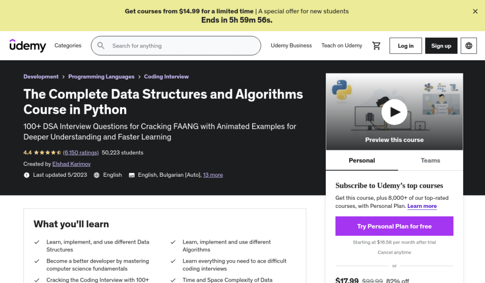 Course Preview The Complete Data Structures and Algorithms Course in Python