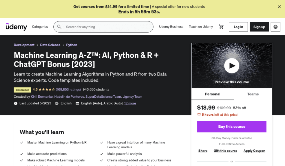 Course Preview Machine Learning A-Z™: AI, Python & R + ChatGPT Bonus [2023]