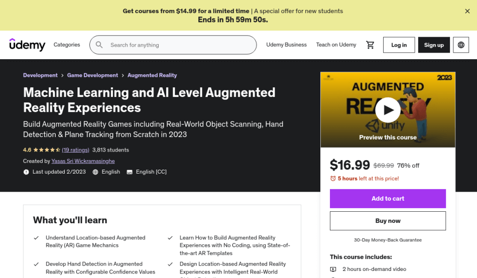 Course Preview Machine Learning and AI Level Augmented Reality Experiences