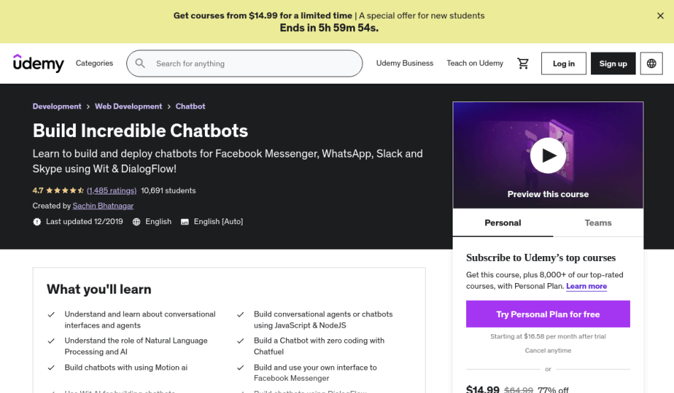 Course Preview Build Incredible Chatbots