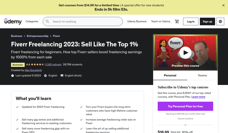 Course Preview Fiverr Freelancing 2023: Sell Like The Top 1%